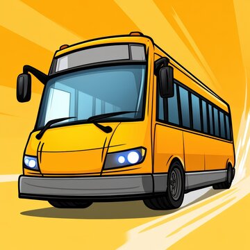 Fast Yellow School Bus Cartoon Illustration Transportation Travel Kids