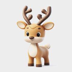 Obraz premium Adorable Cartoon Reindeer Character with Antlers Designed for Kids and Holiday Themes, Perfect for Illustrations, Animations, and Digital Artwork Projects