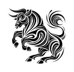 Obraz premium bull tribal engraving black and white outline