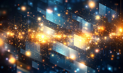 Obraz premium Bright abstract blue background with diagonal lines and glowing particles