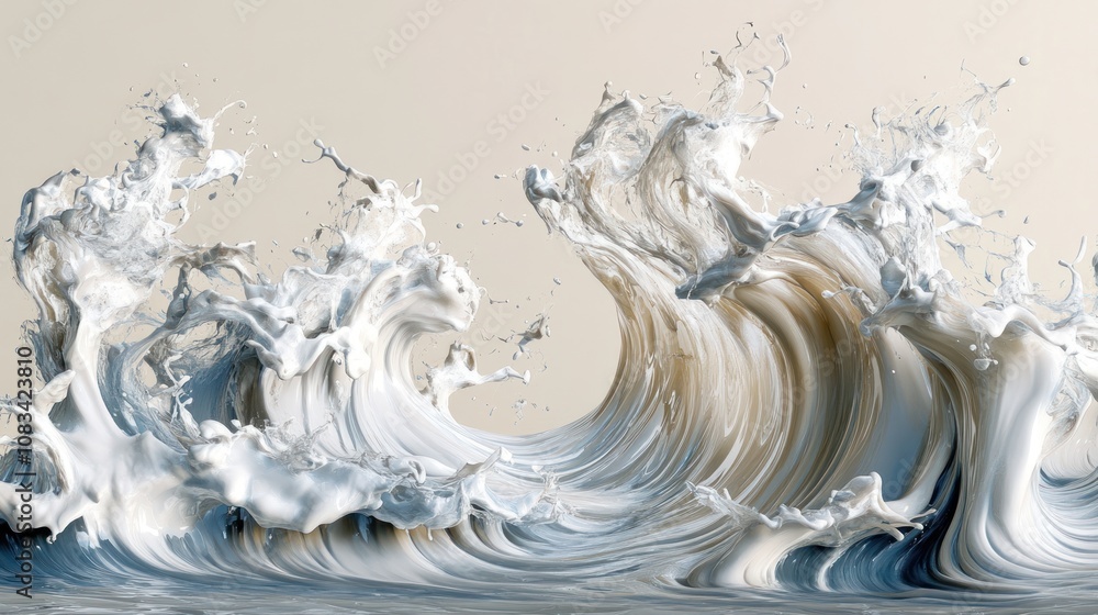 Poster dynamic waves crashing with splashes and fluid motion.