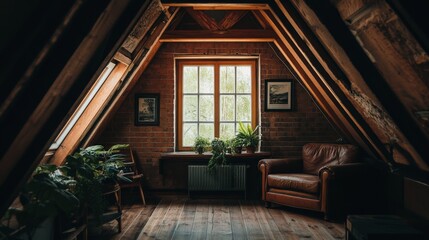 Obraz premium Cozy Vintage Attic Living Space with Natural Light