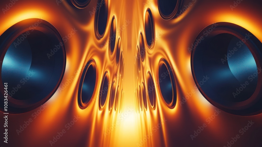 Poster abstract golden tunnel with circular patterns