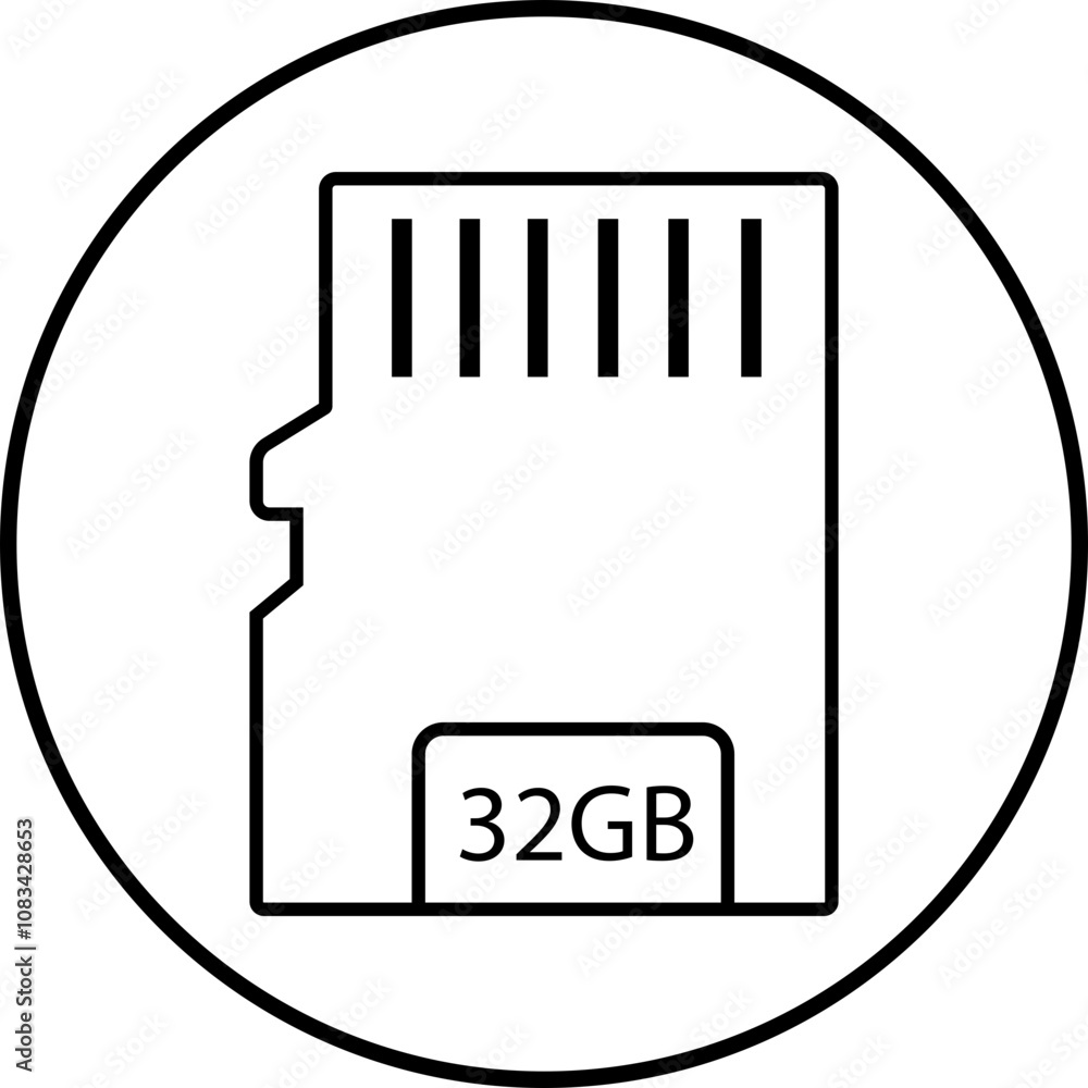 Poster 32gb memory card icon in trendy black line style. design can use for web and mobile app. data storag