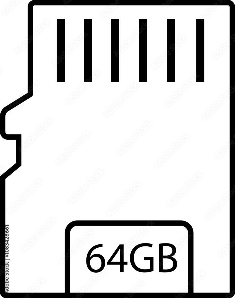 Poster 64gb memory card icon in trendy black line style. design can use for web and mobile app. data storag
