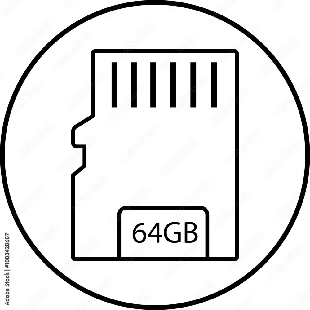 Poster 64gb memory card icon in trendy black line style. design can use for web and mobile app. data storag