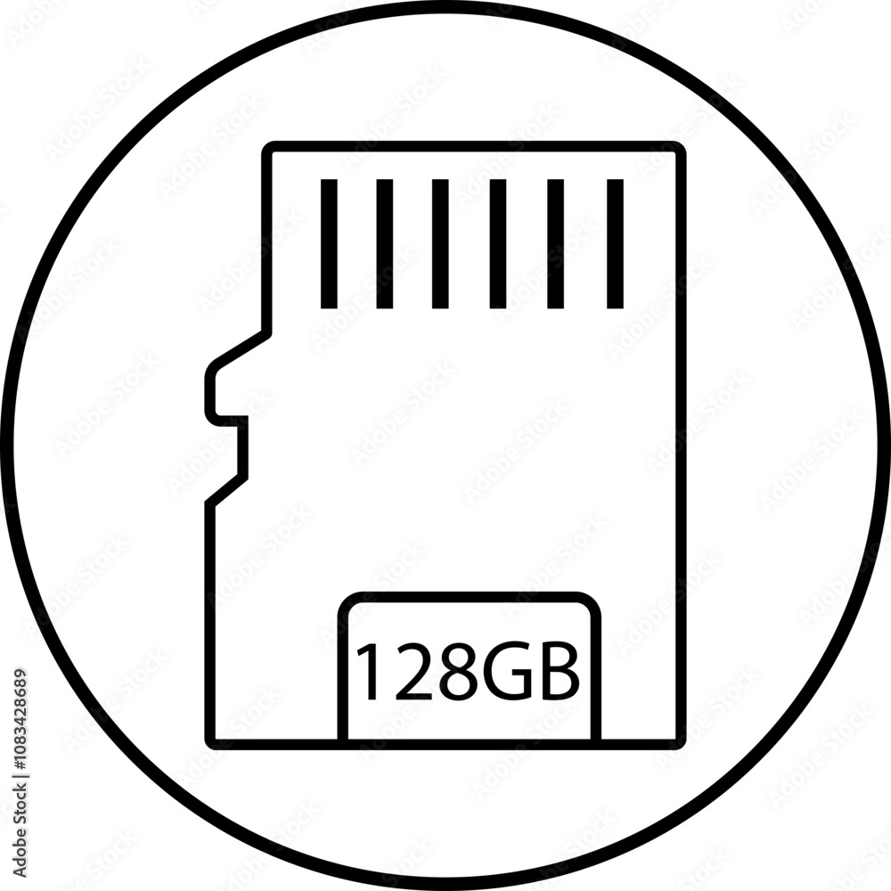 Poster 128gb memory card icon in trendy black line style. design can use for web and mobile app. data stora