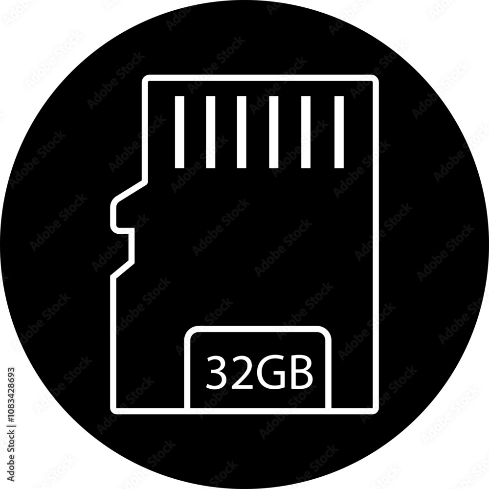 Poster 32gb memory card icon in trendy black line style. design can use for web and mobile app. data storag