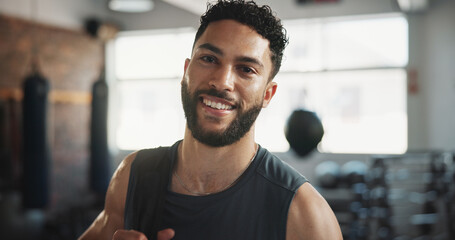 Man, sweat and portrait in recovery for workout, intense exercise and wellness with energy. Male...