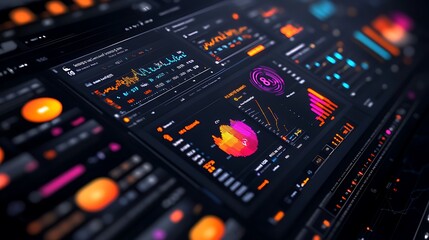 Obraz premium Data analysis dashboard display technology infographic digital environment aerial view business intelligence