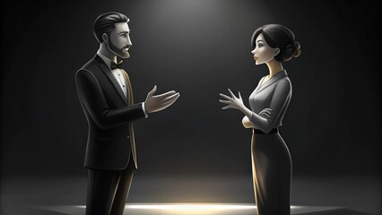 Fototapeta premium A Man in a Suit Talking to a Woman in a Dress