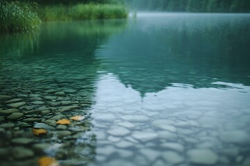 Clear Waters of Small Lake on Rainy Day