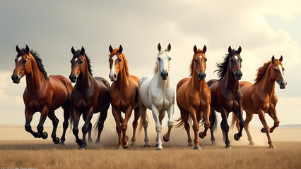 High resolution seven horses wall art poster for wall decoration, seven horses images illustration.
