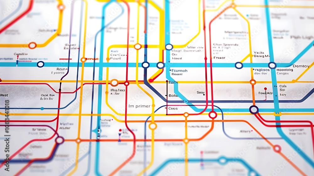 Aufkleber abstract colorful design of a metro map with lines, stations and points.