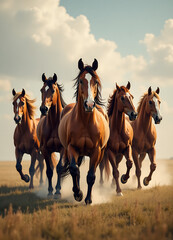 Fototapeta premium High resolution seven horses wall art poster for wall decoration, seven horses images illustration.