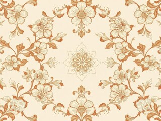 Obraz premium Elegant vintage floral ecru wallpaper with intricate design perfect for wedding backgrounds, texture, decorative