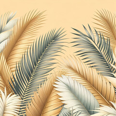 Obraz premium Tropical Botanical Background with Lush Green Palm and Monstera Leaves Arranged Around a Circular Frame on a Soft Blue Background for Nature-Themed Designs