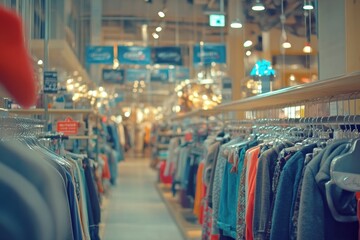 Obraz premium Fashion Store Interior with Discount Signs and Racks
