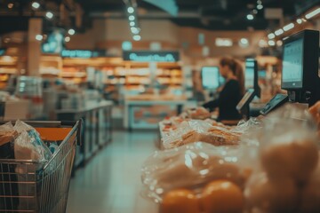 Fototapeta premium Focused Shopping at Self-Checkout Station