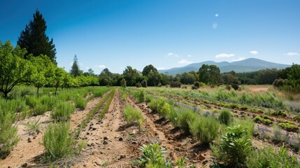 Fototapeta premium Serene Lavender Field Under Blue Sky 