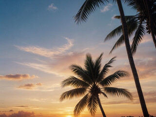 Obraz premium palm trees at sunset, Generative AI