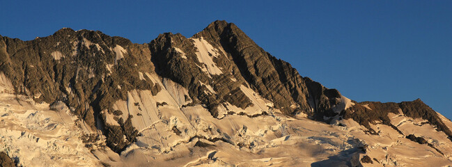 Peak of Mt Sefton and glacier, New Zealand.