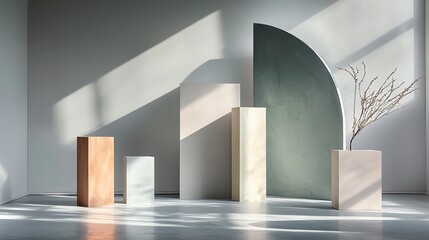 Obraz premium Abstract geometric shapes in soft sunlight and shadow.