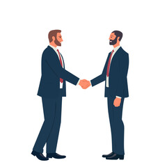 Fototapeta premium Businessmen shaking hands in formal suits, symbolizing teamwork, partnership, agreement, and professional collaboration. Isolated vector illustration ideal for business, corporate, and finance concept