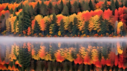 Autumn in algonquin park with vibrant orange red and yellow leaves covering trees calm lakes, Ai Generated