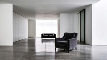 Fototapeta premium Minimalist High-End Living Room with a Single Plush Armchair and Expansive White Walls