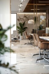 Fototapeta premium Modern office space with white marble flooring.