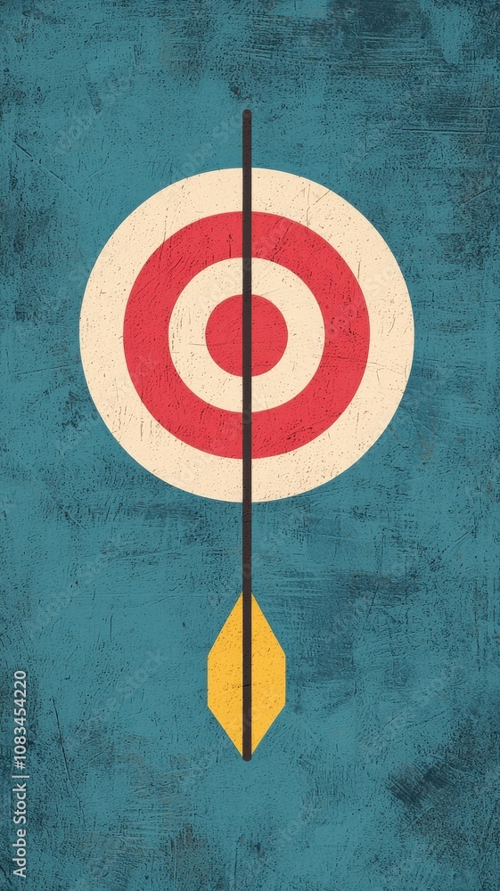 Poster a simplistic target design featuring concentric circles and an arrow, set against a textured blue ba