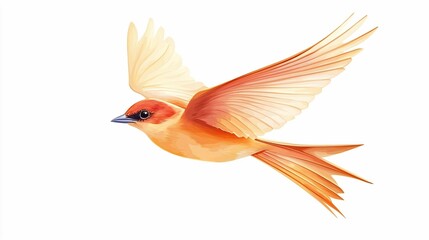 Obraz premium This illustration features a graceful bird gliding mid-flight against a white backdrop, with its wings fully extended, embodying elegance and freedom.