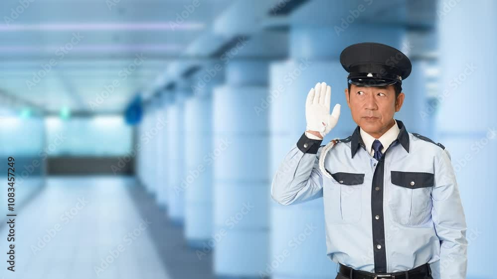 Leinwandbilder 警備員、警察官、警察、パトロール、男性、警官、セキュリティ、聞き耳、聞く、秘密、防犯、捜査、騒音、聞き取り、内緒、警備、警備会社、防災、制服、守衛、ガードマン、門番、お巡りさん、巡査、職業、仕事、アルバイト、中年、ミドルエイジ、日本人、巡回、監視、取り締まり、安全、内偵、安心、警戒、確認、チェック、泥棒、盗聴、強盗、スローモーション、地下、通路、駅、駅員、地下鉄、地下道、人物