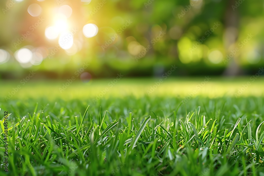 Aufkleber fresh green grass and bokeh background. spring or summer concept.