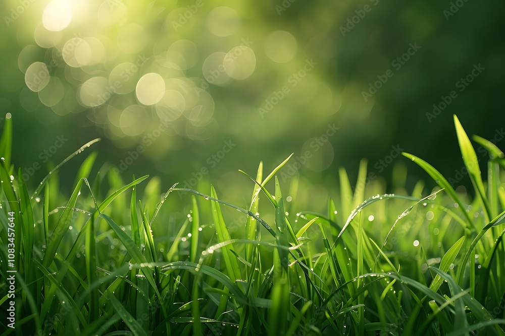 Aufkleber fresh green grass and bokeh background. spring or summer concept.