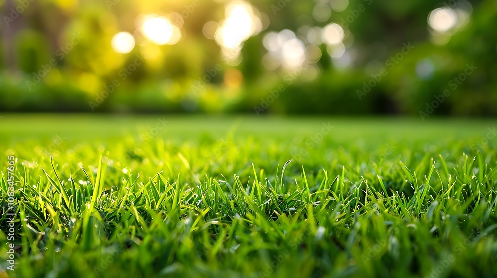 Aufkleber fresh green grass and bokeh background. spring or summer concept.