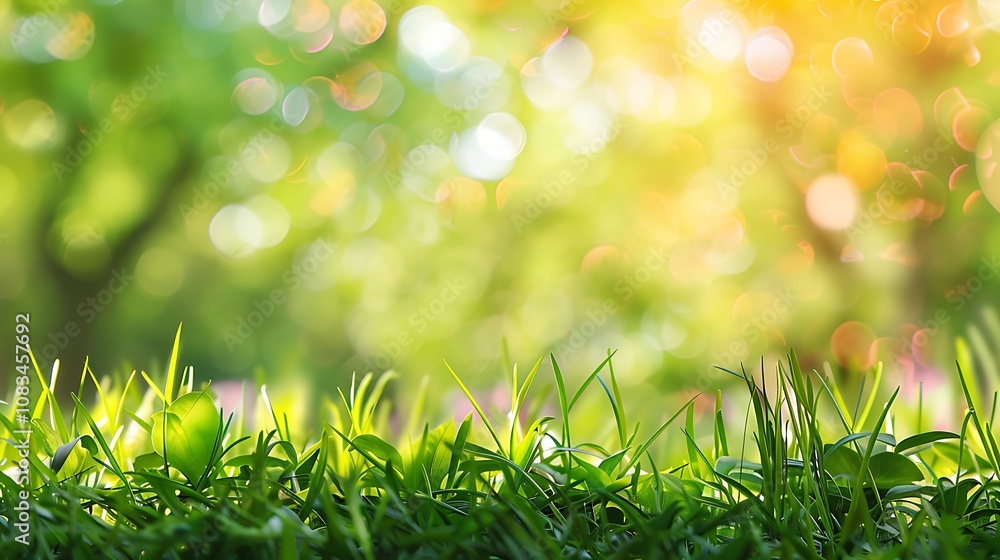 Aufkleber fresh green grass and bokeh background. spring or summer concept.