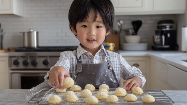 Little girl in aprons making cookies on weekend at home,Happy family,prepare dough and use cooking utensils,National Cookie Day,holiday and celebration concept.