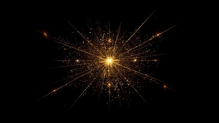 Fototapeta premium A radiant explosion of golden light and particles against a black background, symbolizing energy and creativity.
