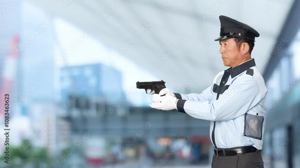 Fototapete 警察官、軍隊、警察、警官、パトロール、セキュリティ、拳銃、ピストル、発砲、射撃、訓練、警備員、警戒、犯罪、防犯、日本人、男性、危険、ハンドガン、緊急、自衛官、機動隊、犯人、現行犯、制圧、警告、トレーニング、警備、保安、ボディガード、巡回、監視、取り締まり、警備会社、制服、お巡りさん、交番、逮捕、犯行、現場、巡査、スローモーション、駅、駅前、都市、治安、社会、都会、繁華街、人物