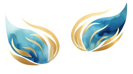 two blue watercolor Illustration and gold isolated on white background dreamy posters blush