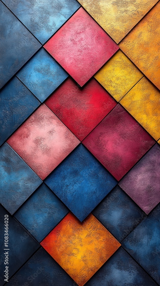 Aufkleber abstract geometric pattern with colorful textured tiles.