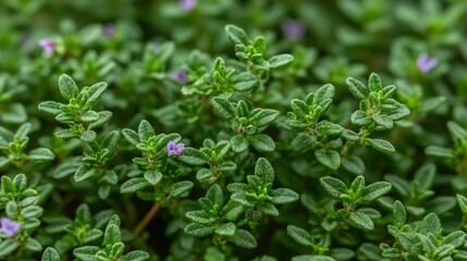 Vibrant green thyme plants in a garden setting close-up photography natural environment fresh growth concept