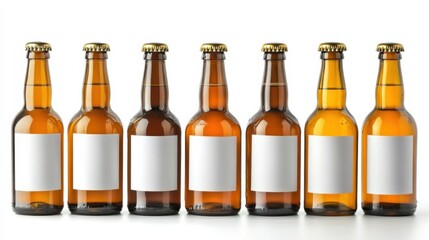 Beer bottles with blank white labels styled on a clean white background