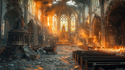 Ruined cathedral overtaken by decay after wartime destruction