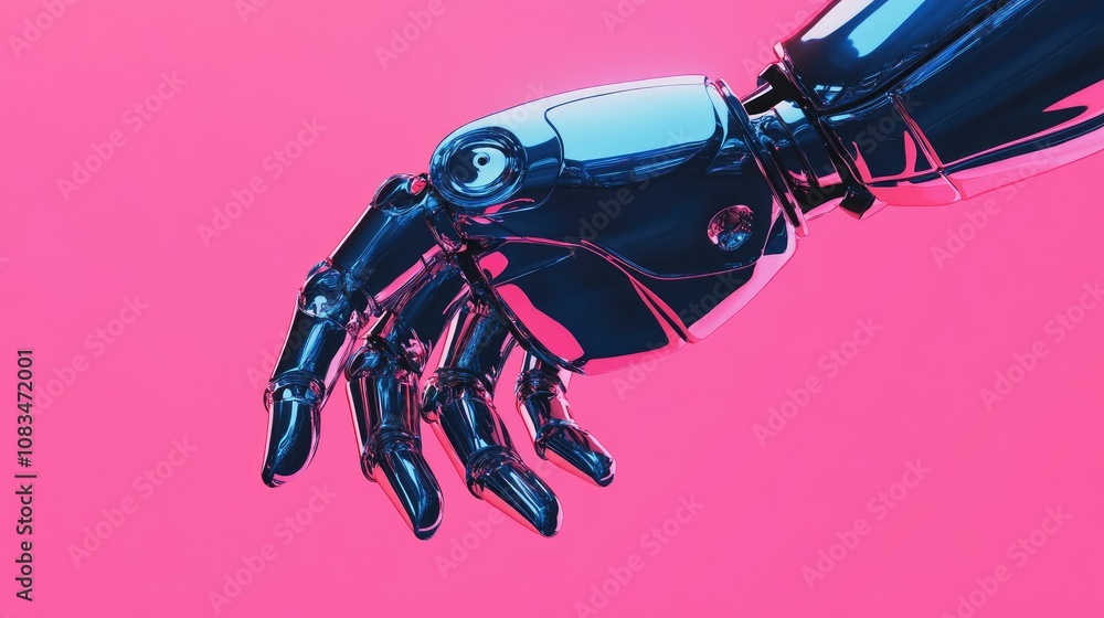 Poster a close-up of a futuristic robot hand reaching out against a vibrant pink background illustrating co