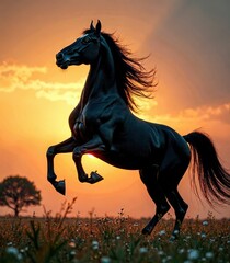 Horse on the background of a sunset