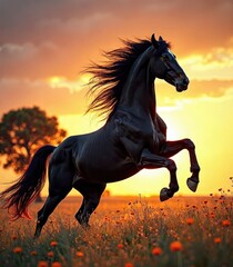 Horse on the background of a sunset