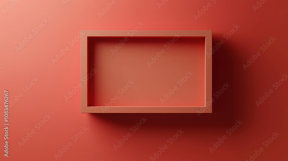 Poster minimalistic empty frame on a solid red wall emphasizing space for creative design or display, ideal